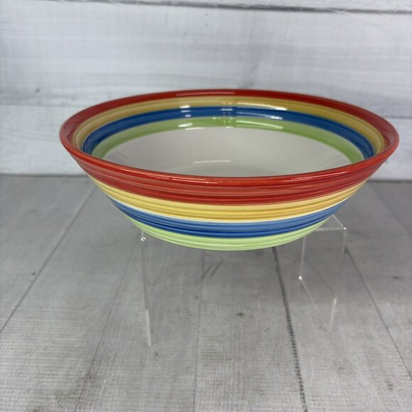 Gibson STYLISH LIVING RAINBOW STRIPES Multicolor Round Stoneware Serving Bowl - Picture 4 of 16